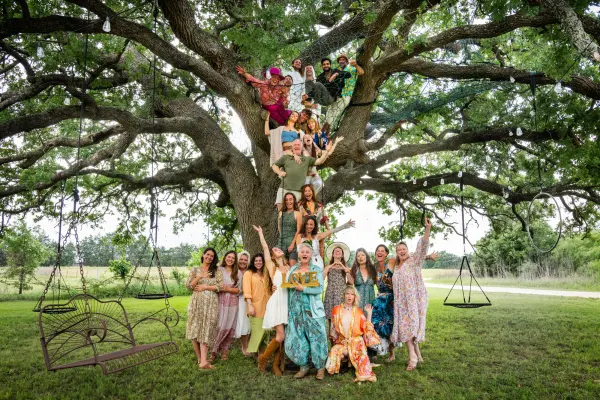 The training community gathered in the Happiness Tree